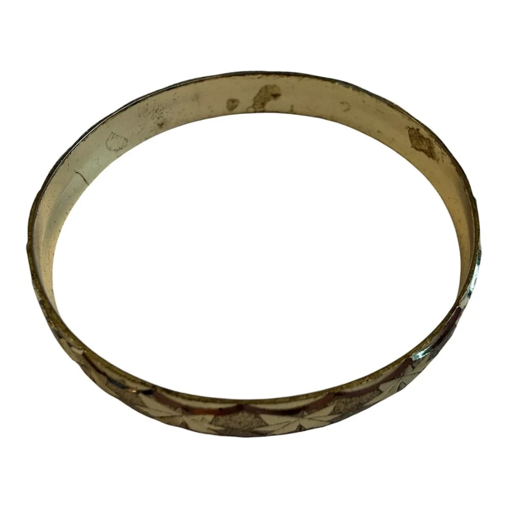 Vintage Baby Gold Tone Starburst Etched Bangle Bracelet Textured Slip On 1.75
